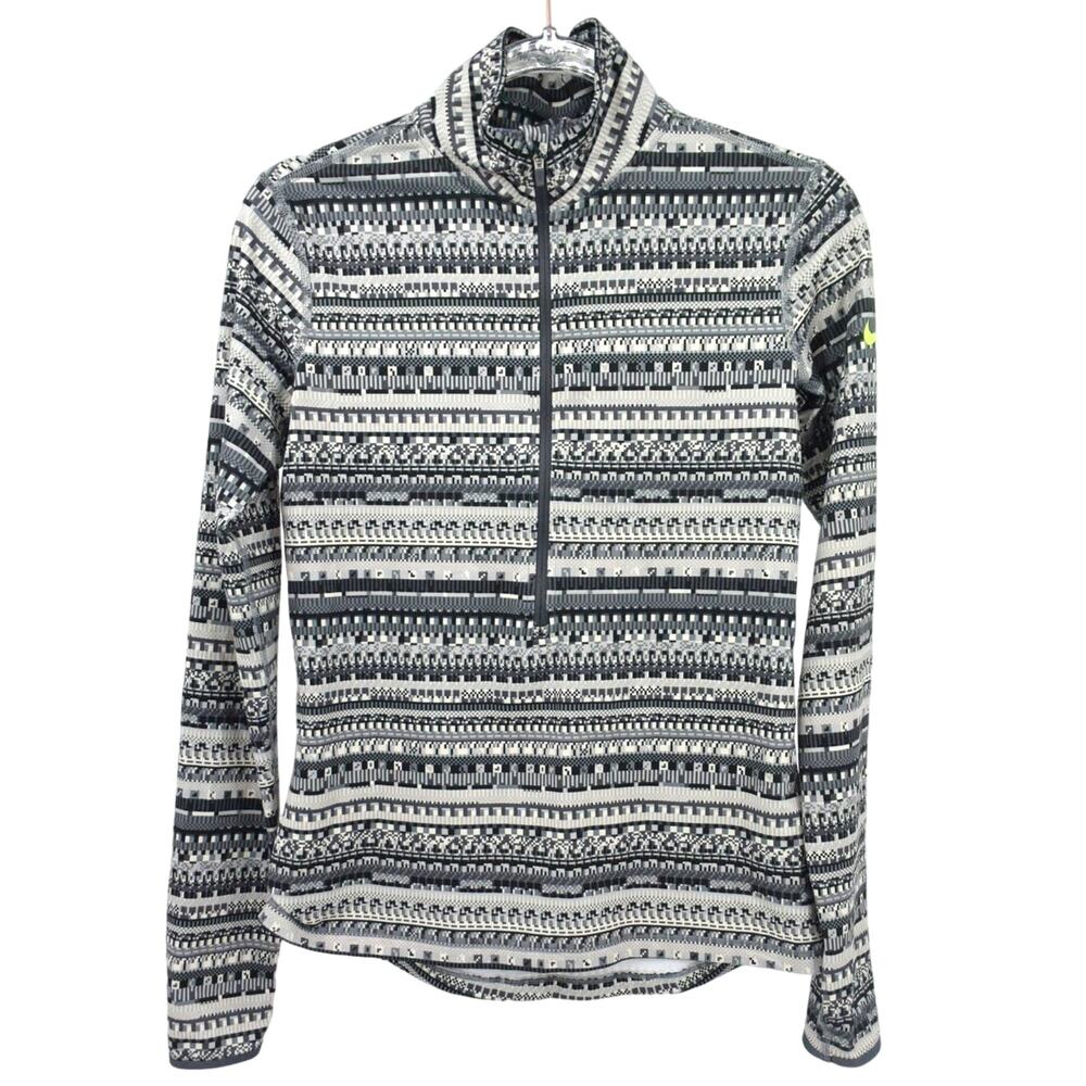 Nike Pro Dri-Fit Fair Isle Print 1/4 Zip Long Sleeve Pullover Womens M